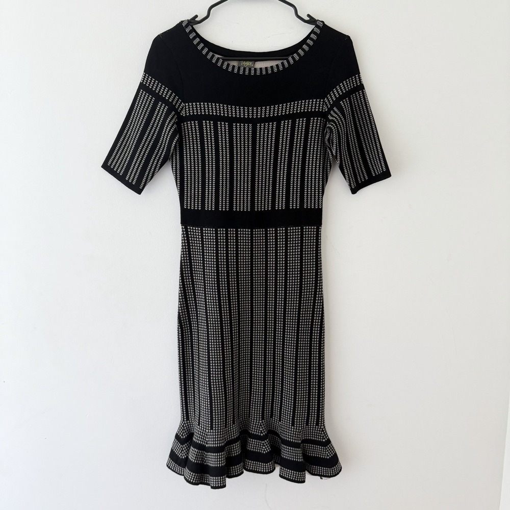 Taylor Knit Dress Womens Small Black White Midi Preppy Minimalist Old Money‎